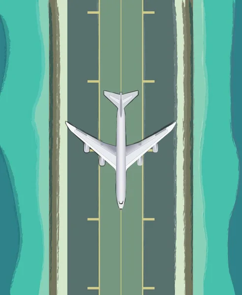 Flugzeug Auf Landebahn Wasser Auf Beiden Seiten — Stockvektor