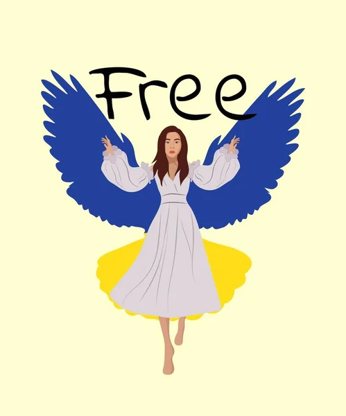 黄色と青の色で鳩の翼を持つ女の子 — ストック写真
