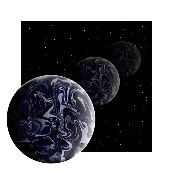 Tre Blå Planeter Stigande Ordning — Stockfoto