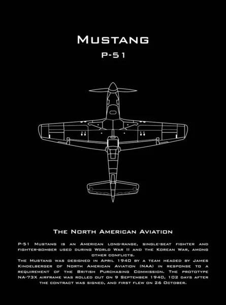 Kuzey Amerika Mustang Savaş Uçağının Şematik Diyagramı — Stok fotoğraf
