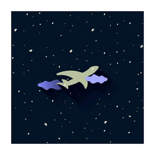 Ilustracja Samolot Chmurami Tle Nocnego Nieba Śniegu — Zdjęcie stockowe