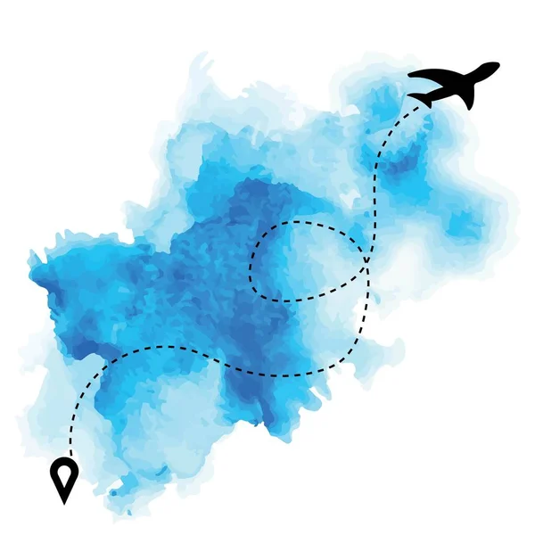 silhouette of an airplane with a flight path against the background of clouds