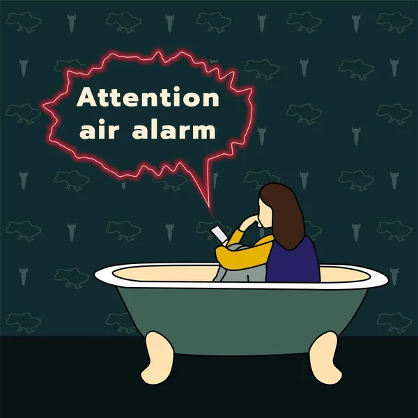 Girl sitting in the bath during an air raid alert