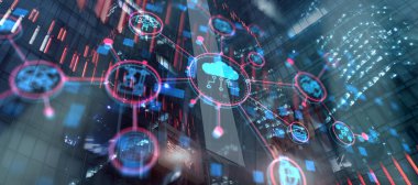 Akıllı endüstri konsepti. Üretim teknolojilerinde otomasyon ve veri değişimi.