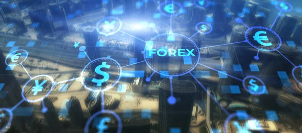 Forex Market Investment Trading Concepto Sobre Fondo Moderno Ciudad — Foto de Stock