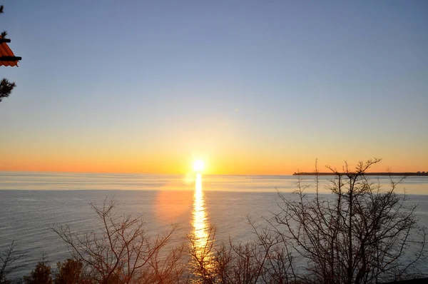 Zonsondergang Zee Kust Avond Zwarte Zee Abchazië — Stockfoto