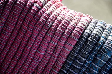 Örtülü kumaş yakın plan. Kumaş dokusu. İyi iş.