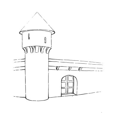 Kalenin hayali vektör çizimi. Mürekkepli güzel kale