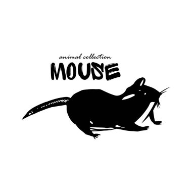 Bir farenin silueti. Uzun kuyruklu bir fare. Çalışan fare çizimi