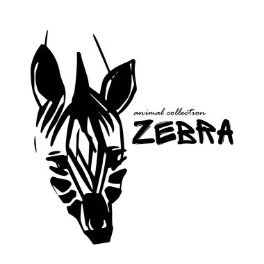 Zebranın vektör çizimi. Hayvanın modern stilize edilmiş hali. Hayvanat bahçesi hayvanı. Zebra başı çizgisel çizim. Hayvan robot resmi.