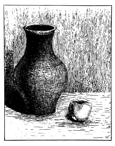 Vase Pomme Encre — Image vectorielle