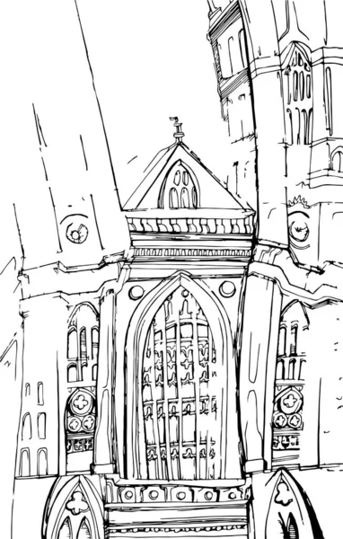 환상적 잉크와 펜으로 아름다운 성이야 건물을 조각들 잉크를 그래픽 고딕성 — 스톡 벡터