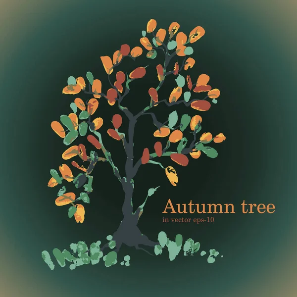 Векторное Осеннее Дерево Листья Дереве Отпечатков Пальцев Красивое Цветное Большое — стоковый вектор