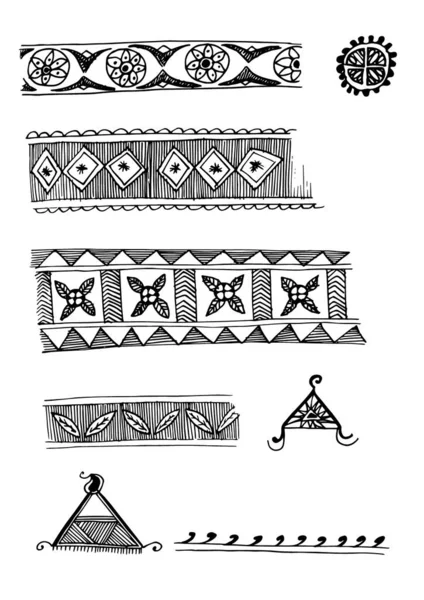 Conjunto Ornamentos Étnicos Elementos Ornamentos Étnicos Vetoriais — Vetor de Stock