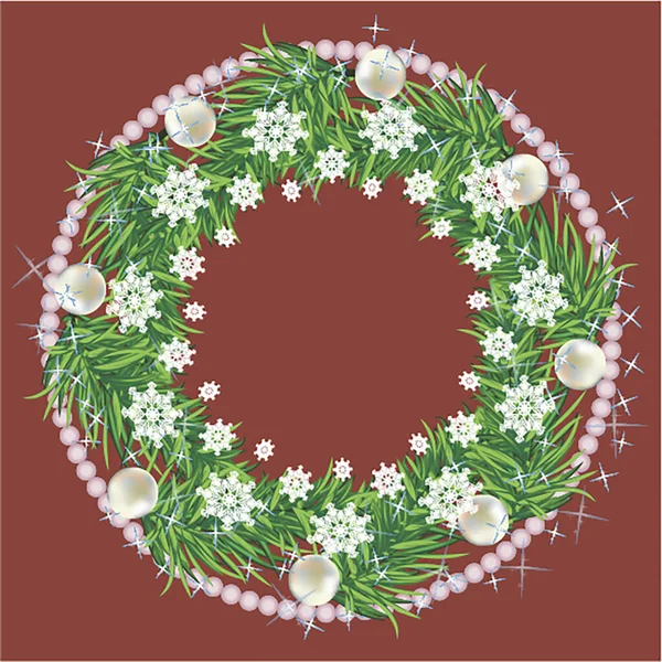 Christmas Wreath Vector Red Background — Stock Vector