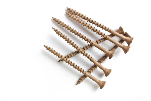 Brown Deck Screws Isolated on a White Background — Stock Fotó