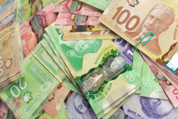 Farklı Değerlere sahip Kanada Banknotları Yüksek Açılı Görünümü