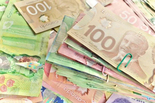 Farklı Değerlere sahip Kanada Banknotları Yüksek Açılı Görünümü