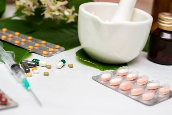 Léky Tablety Zelenou Bylinkou — Stock fotografie