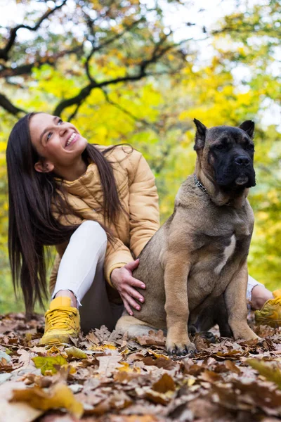 Žena Její Štěně Spolu Parku — Stock fotografie