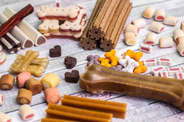 Köpeğin lezzetli renkli bisküvileri.