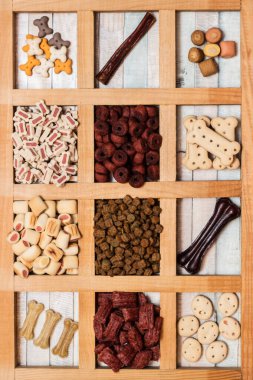 Köpeğin lezzetli renkli bisküvileri.