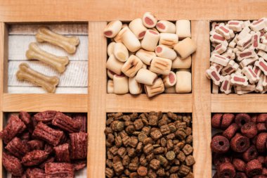 Köpeğin lezzetli renkli bisküvileri.