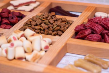 Köpeğin lezzetli renkli bisküvileri.