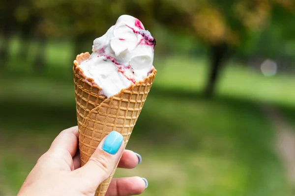 Delicious ice cream are ready to be eaten. Strawberry, vanilla, cherry ice cream