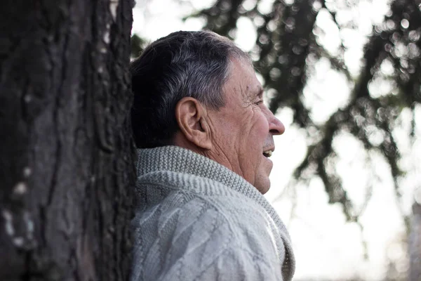 Retrato Homem Idoso Feliz Sorrindo Parque Público Livre Velho Relaxando — Fotografia de Stock