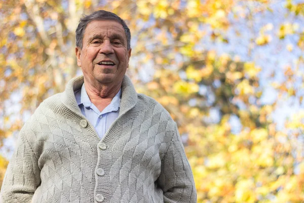 Retrato Anciano Feliz Sonriendo Parque Público Aire Libre Viejo Relajándose —  Fotos de Stock