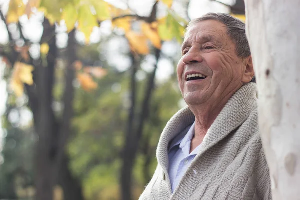 Πορτρέτο Του Ευτυχισμένου Ηλικιωμένου Άντρα Χαμογελώντας Στο Δημόσιο Πάρκο Εξωτερικούς — Φωτογραφία Αρχείου