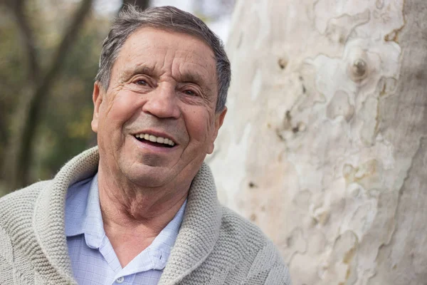 Retrato Anciano Feliz Sonriendo Parque Público Aire Libre Viejo Relajándose —  Fotos de Stock
