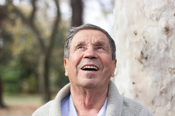 Портрет Щасливого Старшого Чоловіка Який Посміхається Громадському Парку Відкритому Повітрі — стокове фото