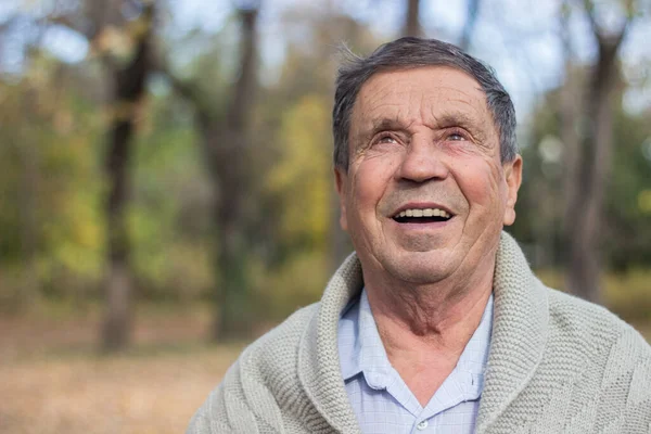 Retrato Anciano Feliz Sonriendo Parque Público Aire Libre Viejo Relajándose —  Fotos de Stock