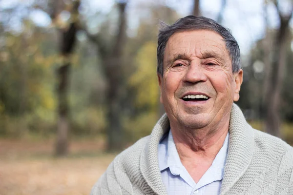 Retrato Anciano Feliz Sonriendo Parque Público Aire Libre Viejo Relajándose —  Fotos de Stock