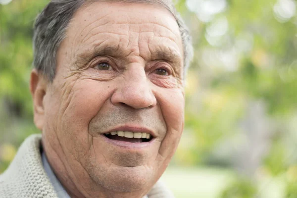 Retrato Anciano Feliz Sonriendo Parque Público Aire Libre Viejo Relajándose —  Fotos de Stock