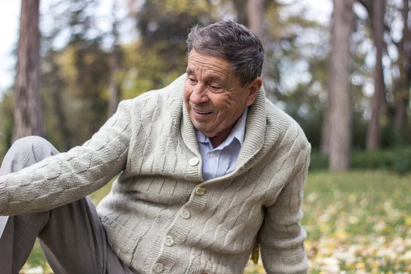 Retrato Hombre Mayor Feliz Sonriendo Parque Público Aire Libre Anciano —  Fotos de Stock