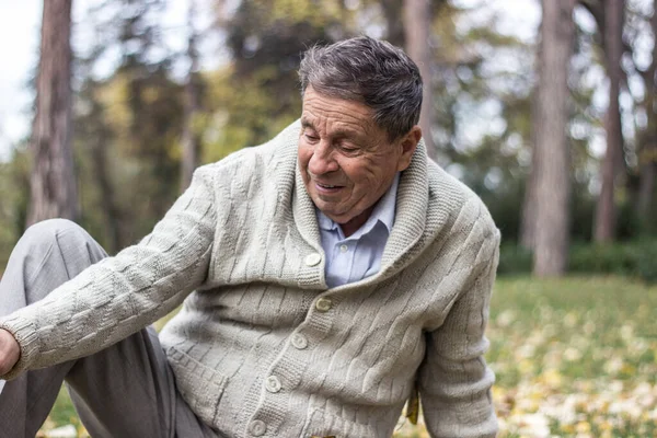 Retrato Hombre Mayor Feliz Sonriendo Parque Público Aire Libre Anciano —  Fotos de Stock