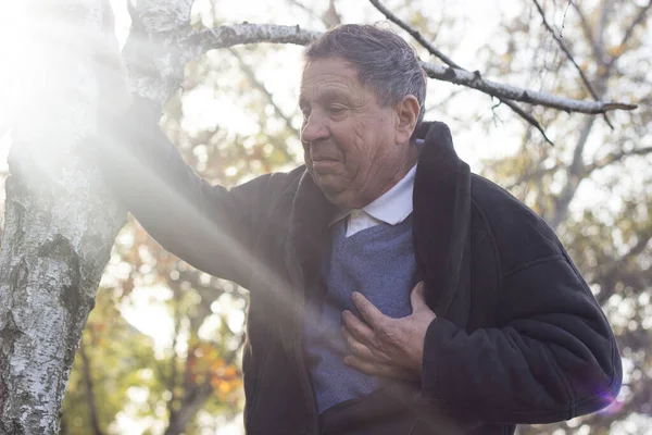 Hombre Mayor Que Sufre Ataque Corazón Aire Libre Hombre Mayor —  Fotos de Stock