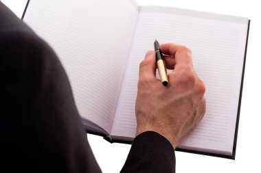 Beyaz kalemle izole edilmiş bir iş adamı el yazısı.