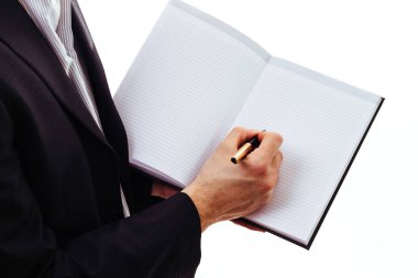 Beyaz kalemle izole edilmiş bir iş adamı el yazısı.