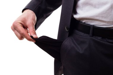 İş adamı cebini boşalttı. Parası olmadığını gösteriyor.