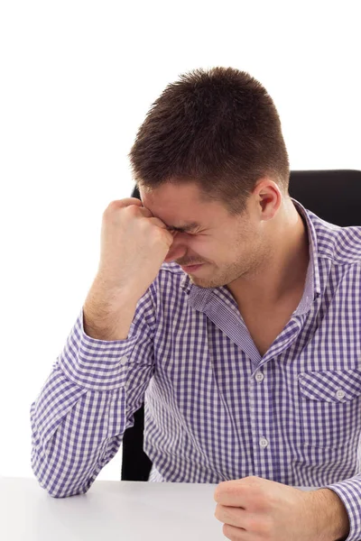 Hombre Negocios Enojado Sentado Mesa Golpeando — Foto de Stock