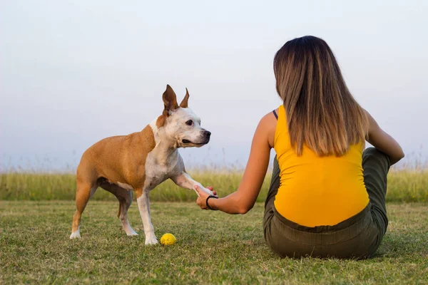 Woman enjoying time with her Dog. Spending time together