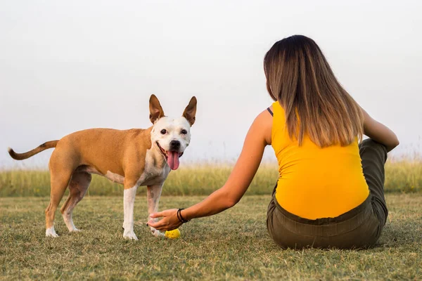 Woman enjoying time with her Dog. Spending time together