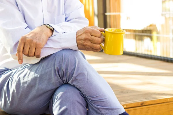 Unrecognizable Senior Man Enjoying Morning Coffee —  Fotos de Stock