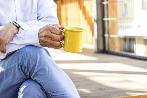 Unrecognizable Senior Man Enjoying Morning Coffee —  Fotos de Stock