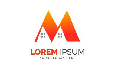 M Harfi Çift Ev Penceresi Turuncu Renk Vektörü Logo Tasarımı Grafik Elemanları Şablonu