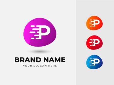 P Harfi Hızlı Hız Teknolojisi Soyut Renkli Vektör Logosu Tasarımı